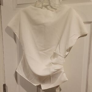 Commense White Short-Sleeve Ruched Side Blouse